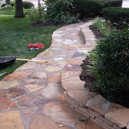 Curving flagstone garden path