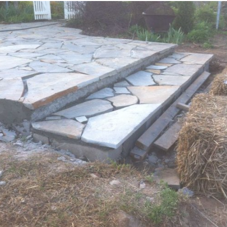Flagstone patio steps with stone risers